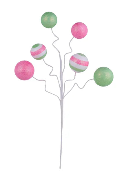 19"L GLITTER BALL SPRAY PINK/LIGHT GREEN - Burlap and Bling Decor