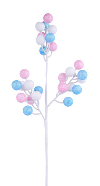 23"L GLITTER BERRY SPRAY LT PINK/LT BLUE/WHITE - Burlap and Bling Decor