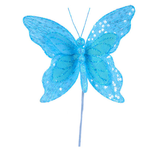 12"L IRIDESCENT BUTTERFLY PICK IRIDESCENT BLUE