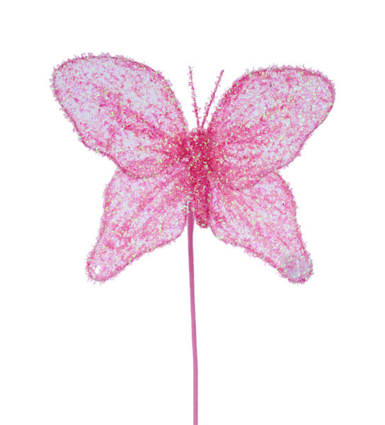 9"W V-CUT FOIL BUTTERFLY PICK, 12"OAL IRIDESCENT HOT PINK