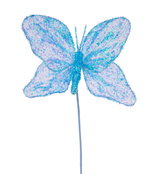 9"W V-CUT FOIL BUTTERFLY PICK, 12"OAL IRIDESCENT LIGHT BLUE