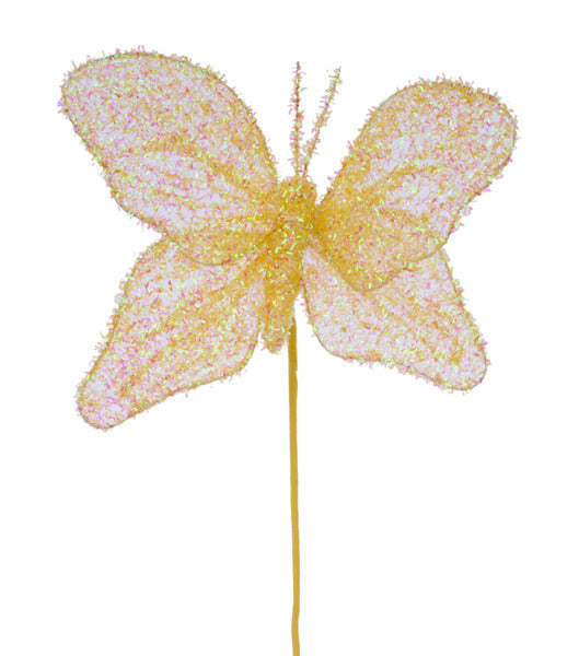 9"W V-CUT FOIL BUTTERFLY PICK, 12"OAL IRIDESCENT YELLOW - Burlap and Bling Decor