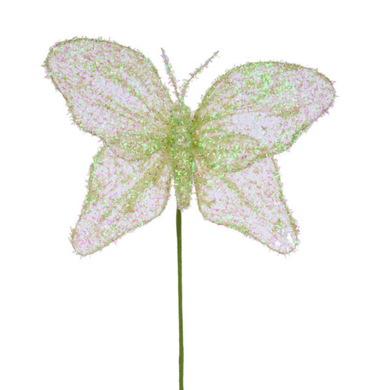9"W V-CUT FOIL BUTTERFLY PICK, 12"OAL IRIDESCENT MINT GREEN - Burlap and Bling Decor