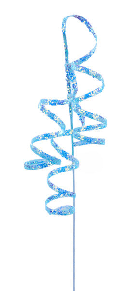 22"L GLITTER CURLY RIBBON HANGING SPRAY SOFT BLUE