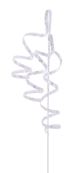 22"L GLITTER CURLY RIBBON HANGING SPRAY WHITE/SILVER