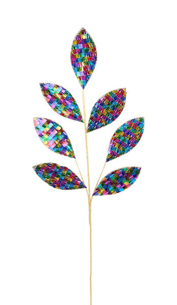 27"L SEQUIN MAGNOLIA LEAF SPRAY FIESTA