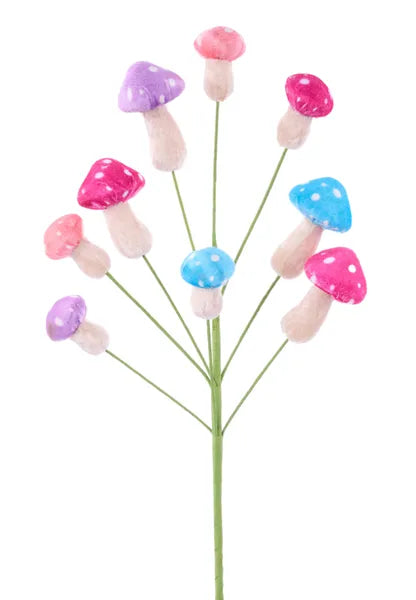 17.5"L POLKA DOT MUSHROOM SPRAY PRPL/FCHS/BLUE/CRL/TAN - Burlap and Bling Decor