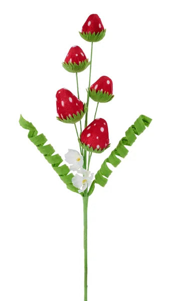17.75"L VELVET/FELT STRAWBERRY PICK GREEN/RED/WHITE - Burlap and Bling Decor