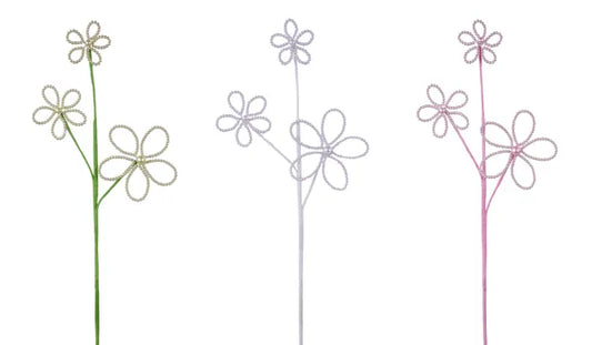 18"L PEARL BEADS FLOWER SPRAY 3 ASST WHT/LT GRN/LT PINK - Burlap and Bling Decor