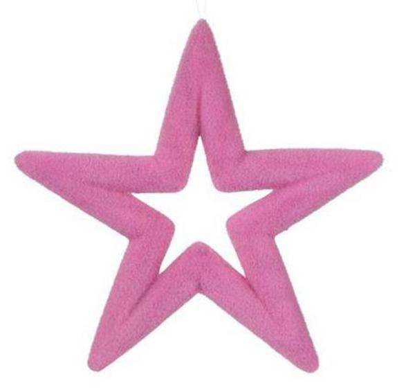 14"LX14"H FLOCKED OPEN STAR PINK - Burlap and Bling Decor