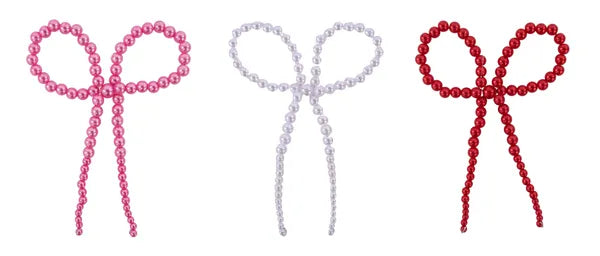 6"H X 4"W MIXED SIZES BEADS BOW ORN 3 ASST: PINK/RED/WHITE - Burlap and Bling Decor