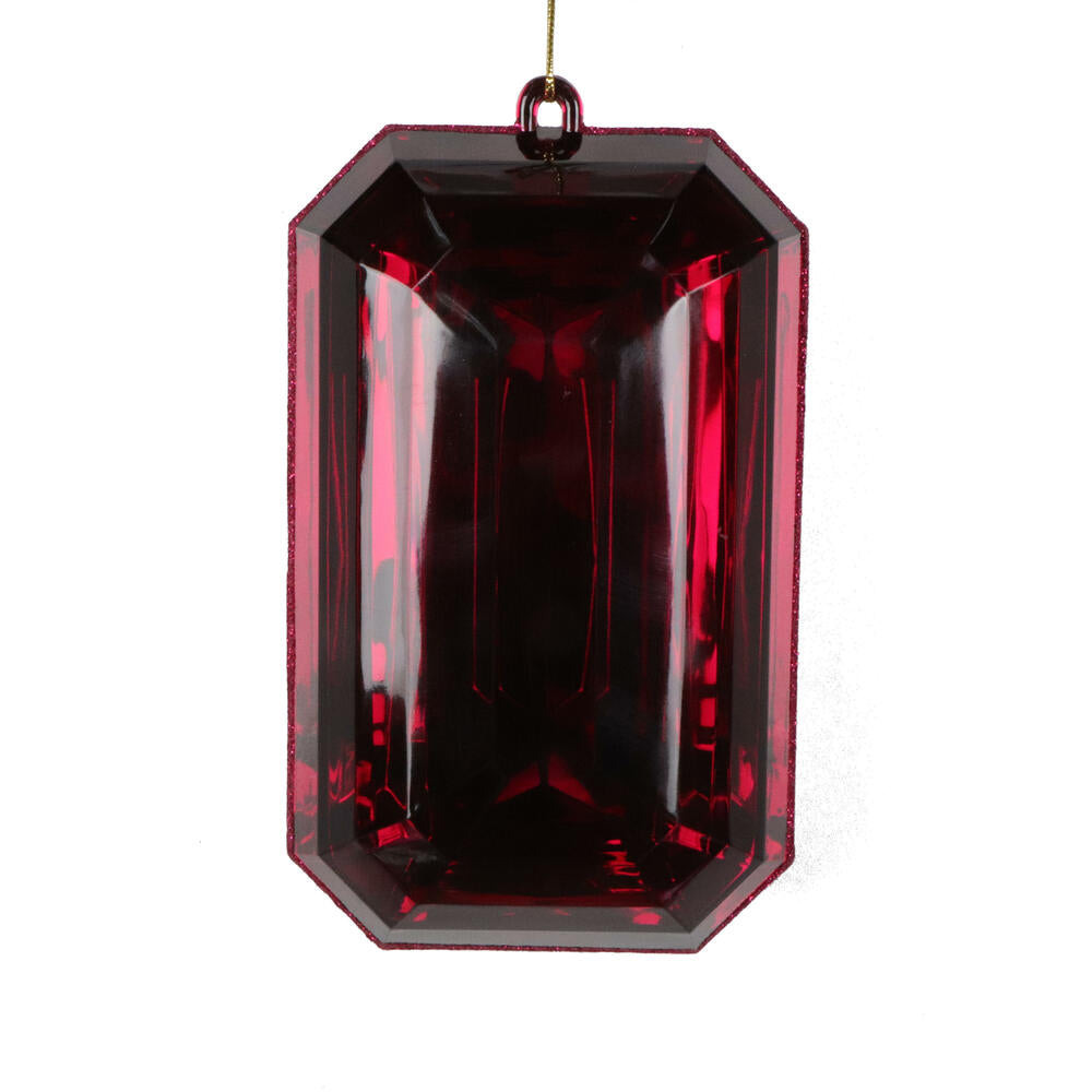 8" Burgundy Rect Jewel Glitter Ornament