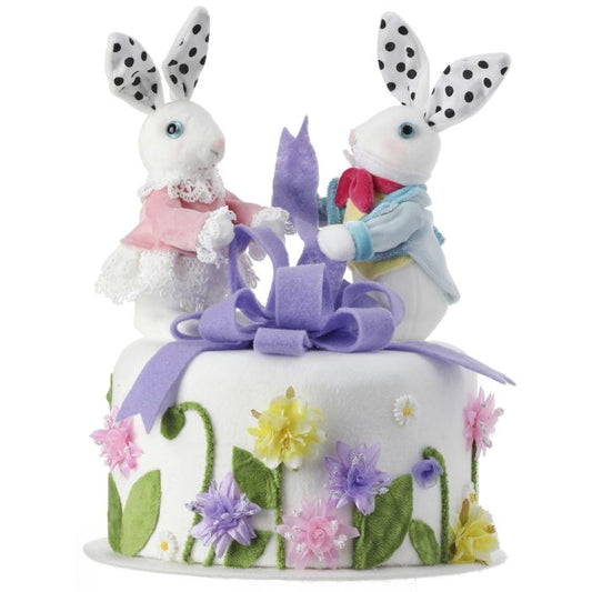 BUNNIES & BOW FLORAL CAKE 10.25" - Burlap and Bling Decor