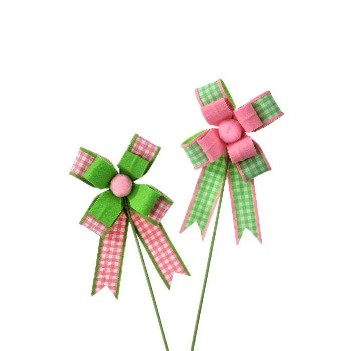 17" SPRING GINGHAM BOW CHOOSE PINK BOW OR GREEN BOW - Burlap and Bling Decor