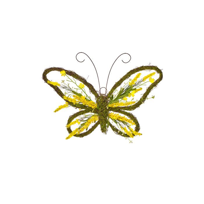 18" FLORAL TWIG/MOSS BUTTERFLY WREATH CREAM YELLOW - Burlap and Bling Decor