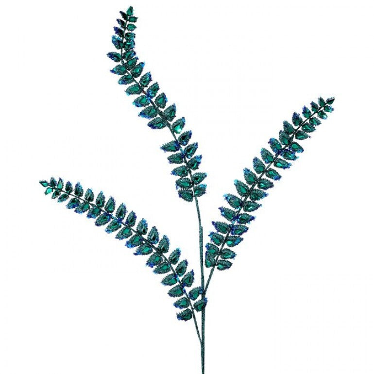 34.5" JEWELED GLITTER FERN SPRAY PEACOCK