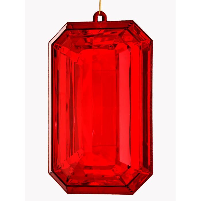9" ACRYLIC EMERALD CUT PRECIOUS GEM ORNAMENT RED