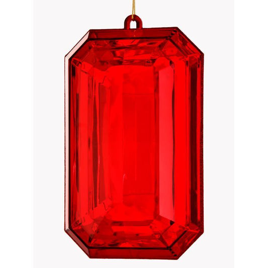 9" ACRYLIC EMERALD CUT PRECIOUS GEM ORNAMENT RED