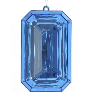 9" ACRYLIC EMERALD CUT PRECIOUS GEM ORNAMENT SAPHIRE