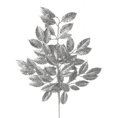 31" GLITTER SEQUIN CAMELIA LEAF SPRAY SILV