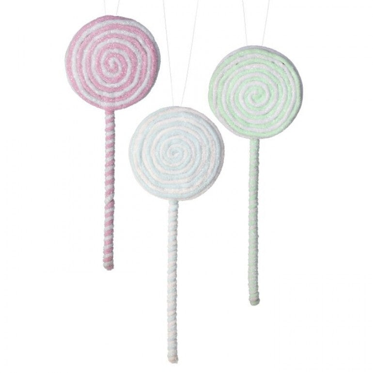 14" FROSTED PASTEL LOLLIPOP ORNAMENT 3AST PTMT