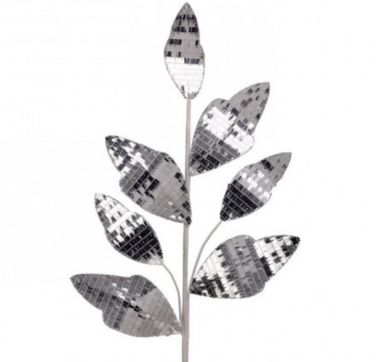 30" SHINY MIRRORED LEAF SPRAY SILVER - Burlap and Bling Decor