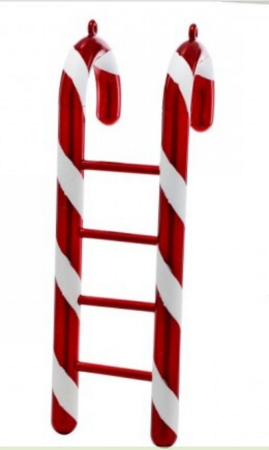 24" PLASTIC W/GLITTER CANDY CANE LADDER RED/WHITE