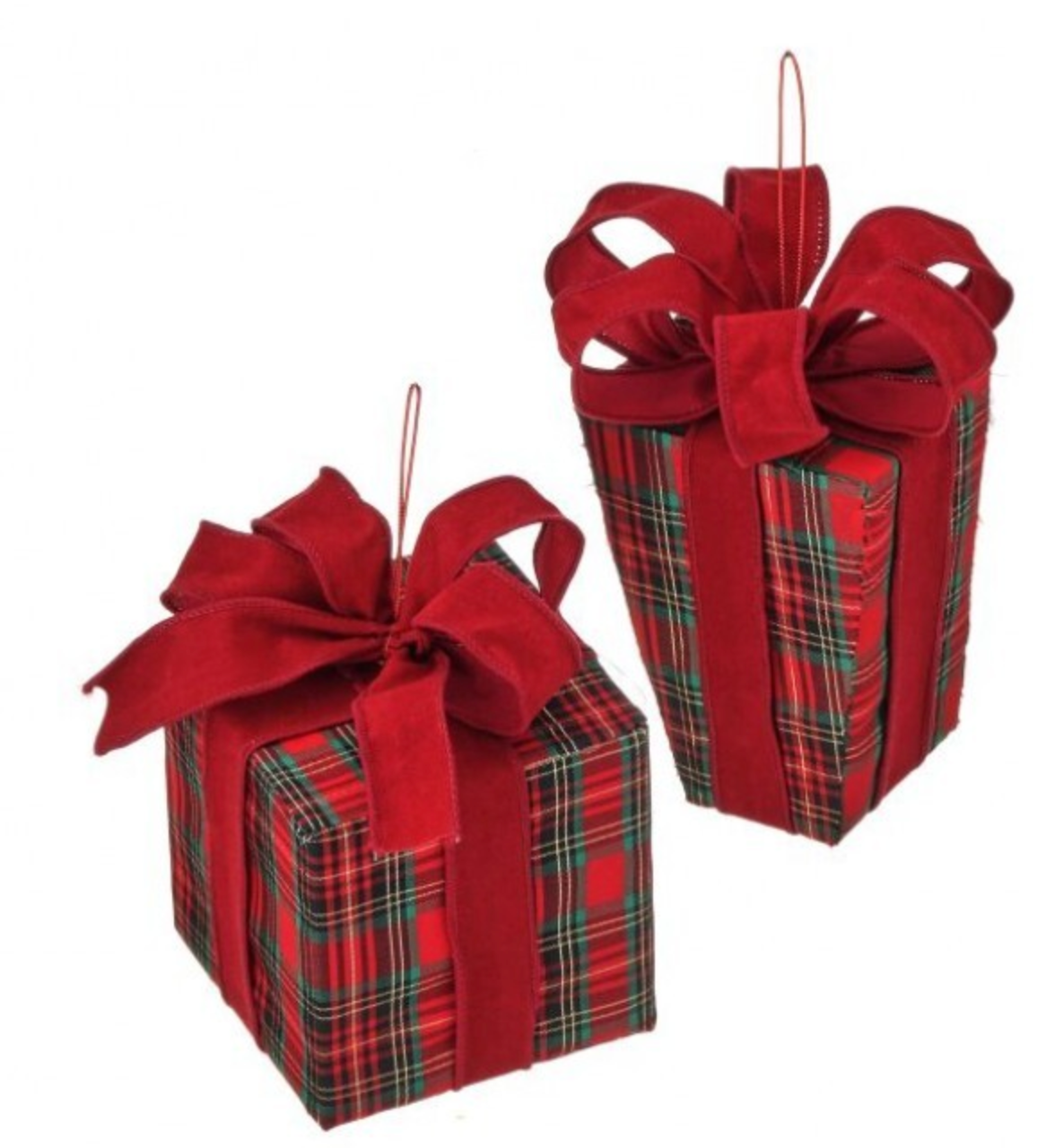 5-6" SCOTTISH PLAID/BOW BOX ORNAMENT SET/2 - Burlap and Bling Decor