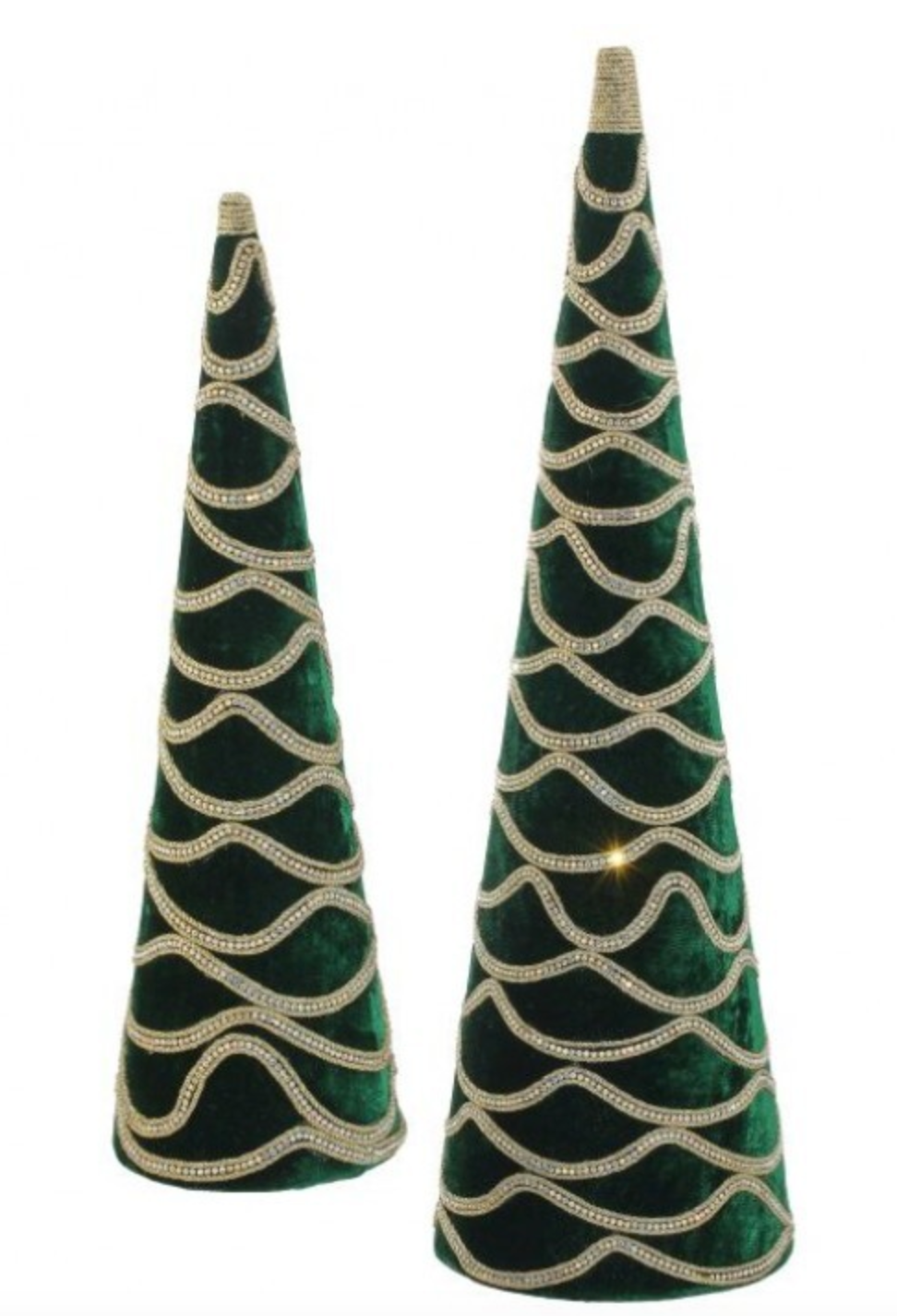 18-24" VELVET WITH JEWEL CONE TREE DARK GREEN SET/2 - Burlap and Bling Decor