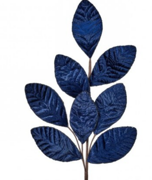 27" BAROQUE VELVET W/GLITTER LEAF STEM BLUE