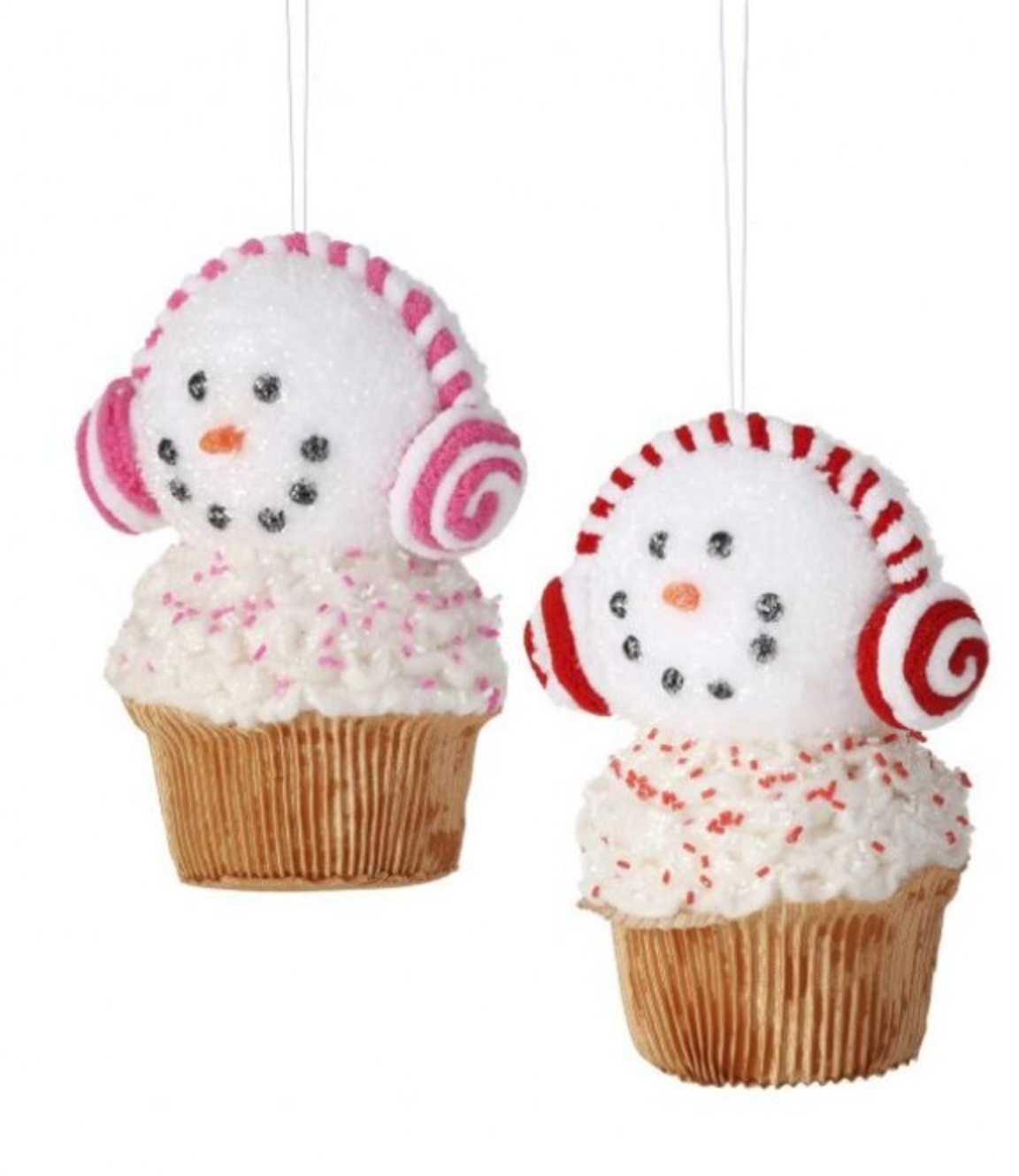 7" SWEETS SNOWMAN CUPCAKE W/EAR MUFFS Choose Red or Pink - Burlap and Bling Decor