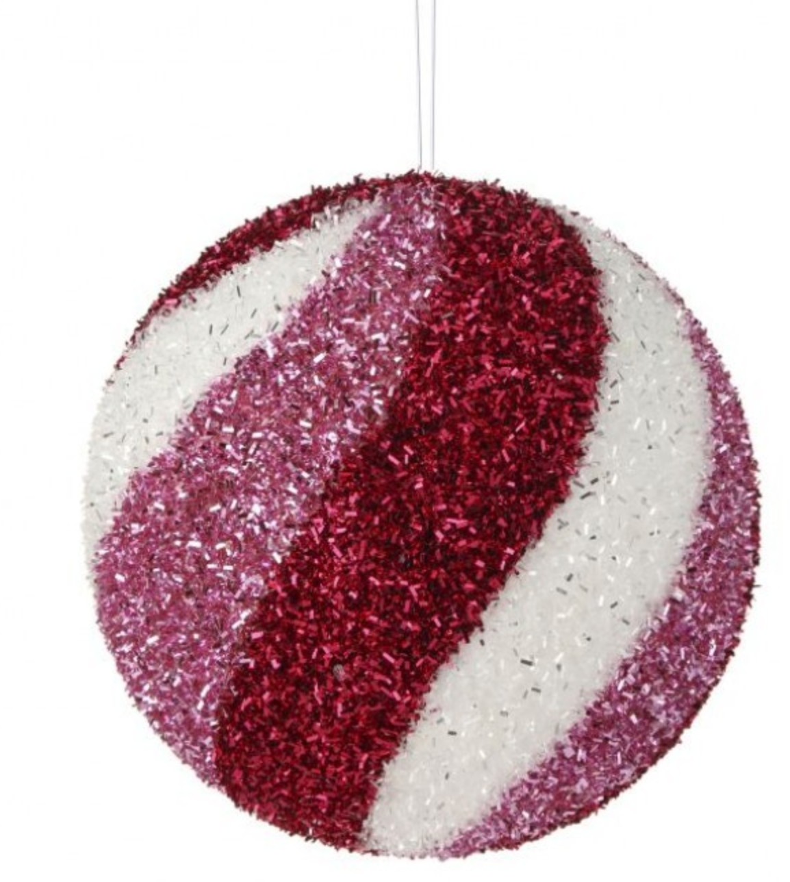 6" TINSEL GLITTER FOAM BALL ORNAMENT RED/PINK - Burlap and Bling Decor