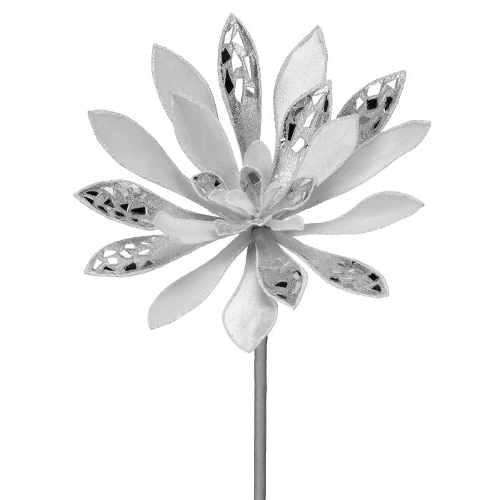 18" FROSTED FOREST BLOOM STEM WHITE SILVER - Burlap and Bling Decor