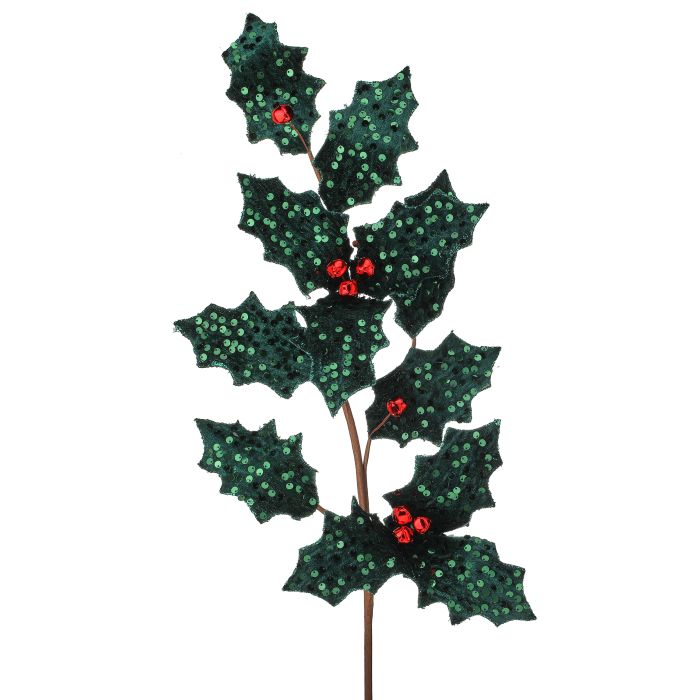 28" METALIC SEQUIN HOLLY SPRAY RED GREEN - Burlap and Bling Decor