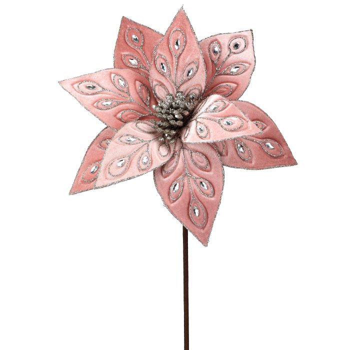 22" BEJEWELED POINSETTIA STEM MAUVE - Burlap and Bling Decor