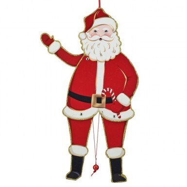 12.75" CARDBOARD SANTA PULL TOY ORNAMENT RDWH