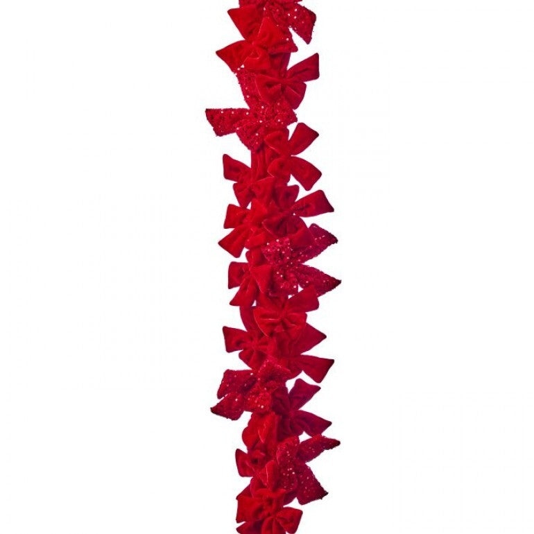 RED VELVET/SEQUIN BOW GARLAND 48"