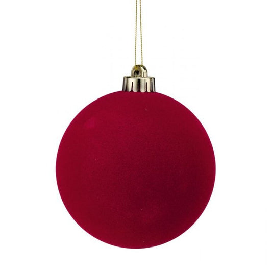 120MM VP FLOCKED BALL ORNAMENT BX/3 RED
