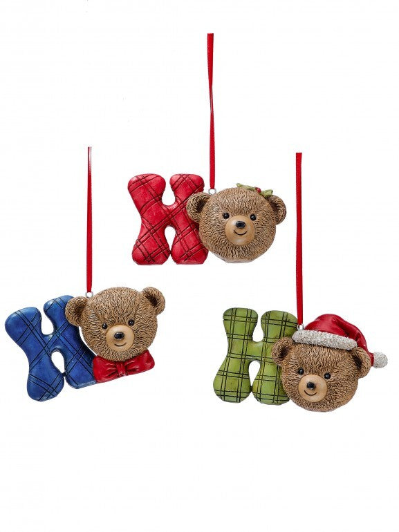 4" RESIN BEAR "HO HO HO"" ORNAMENT 3/AST CHOSE ONE - Burlap and Bling Decor
