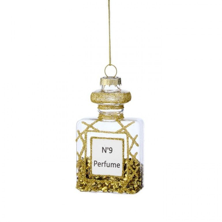 3.5" GLASS PERFUME BOTTLE ORNAMENT GOLD