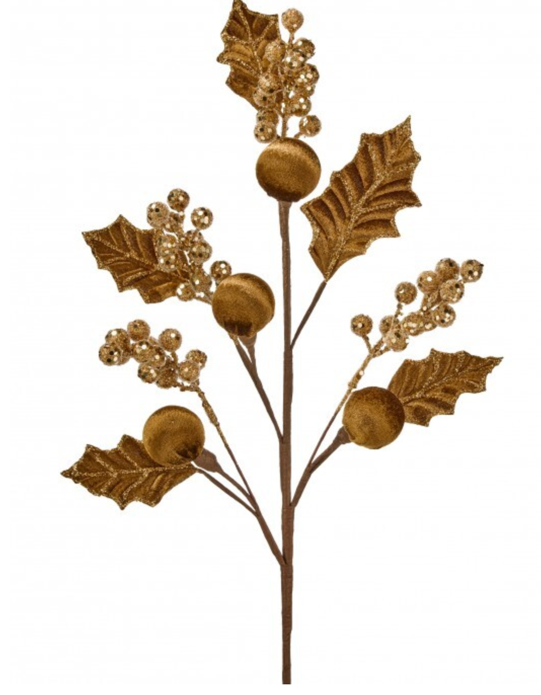 24"VELVET BALL/LEAF W/BERRY SPRAY BRWN