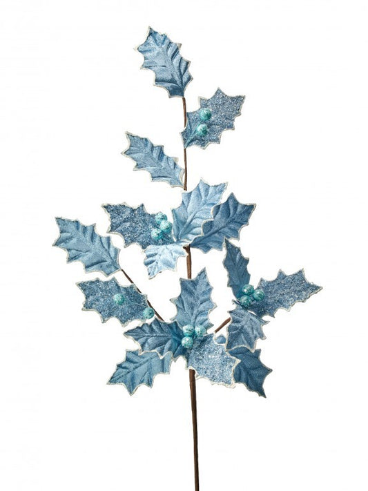 30" GLITTER SEQUIN HOLLY SPRAY SLATE BLUE