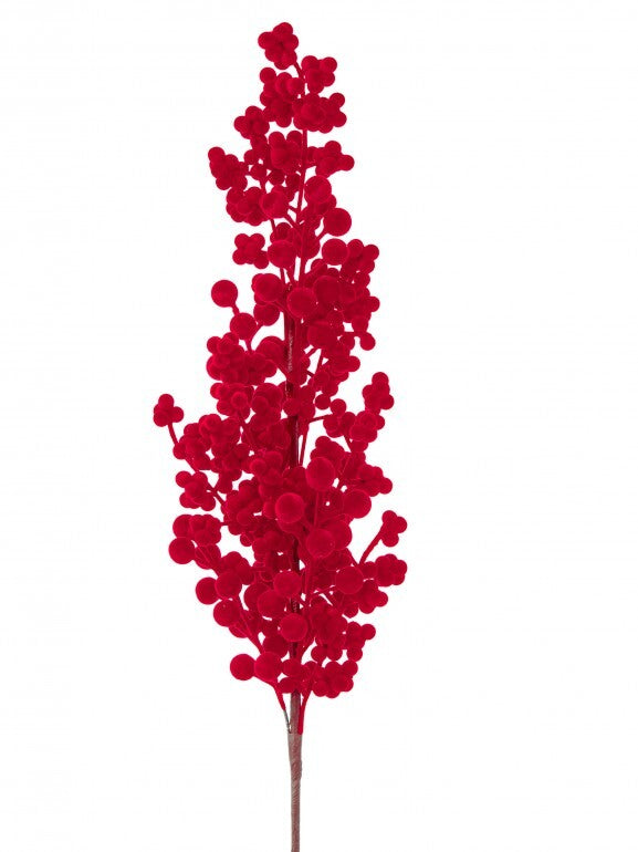 29" FLOCKED CLUSTER BERRY SPRAY RED