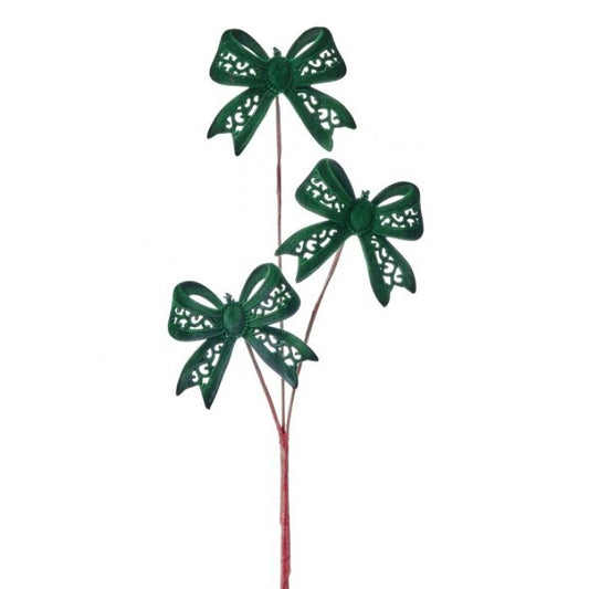 30" VELVET FLOCKED BOW TIE SPRAY GREEN