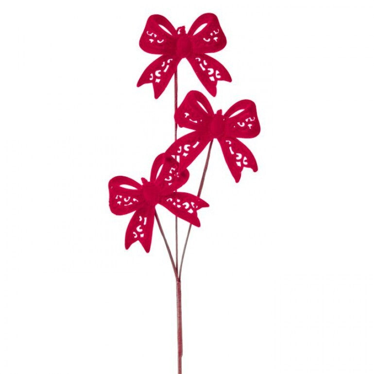30" VELVET FLOCKED BOW TIE SPRAY RED