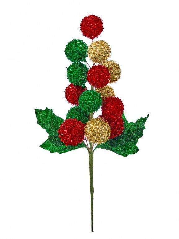 12" TINSEL BERRY CLUSTER SPRAY RED/GREEN/GOLD
