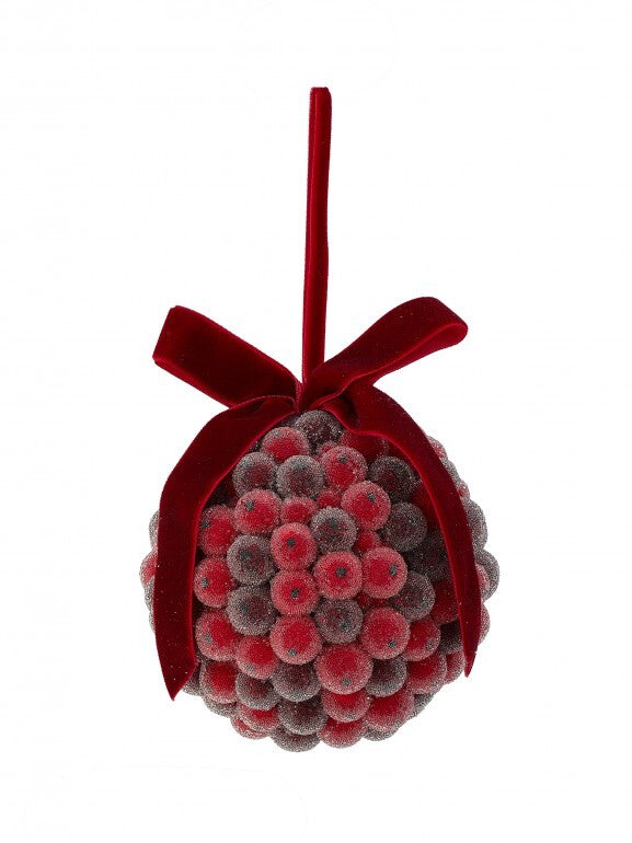 4" BEADED BERRY BALL ORNAMENT RED/Burgundy