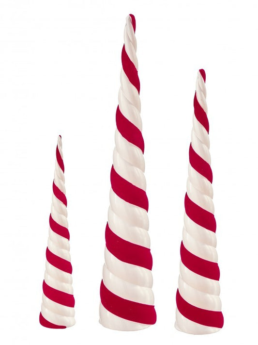 25-37" CERAMIC" VLVT CANDY CANE CONE SET/3 RDWH