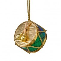 4" PLAID VELVET DRUM ORNAMENT GRN