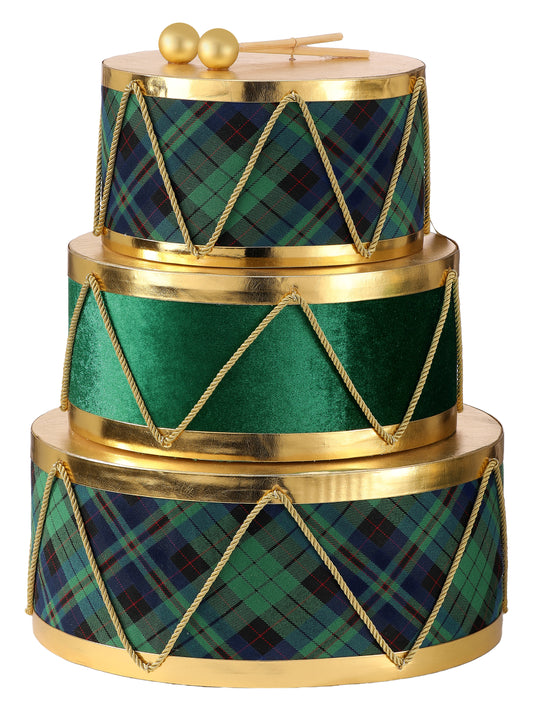 18" PLAID VELVET DRUM TRIPLE STACK GRN